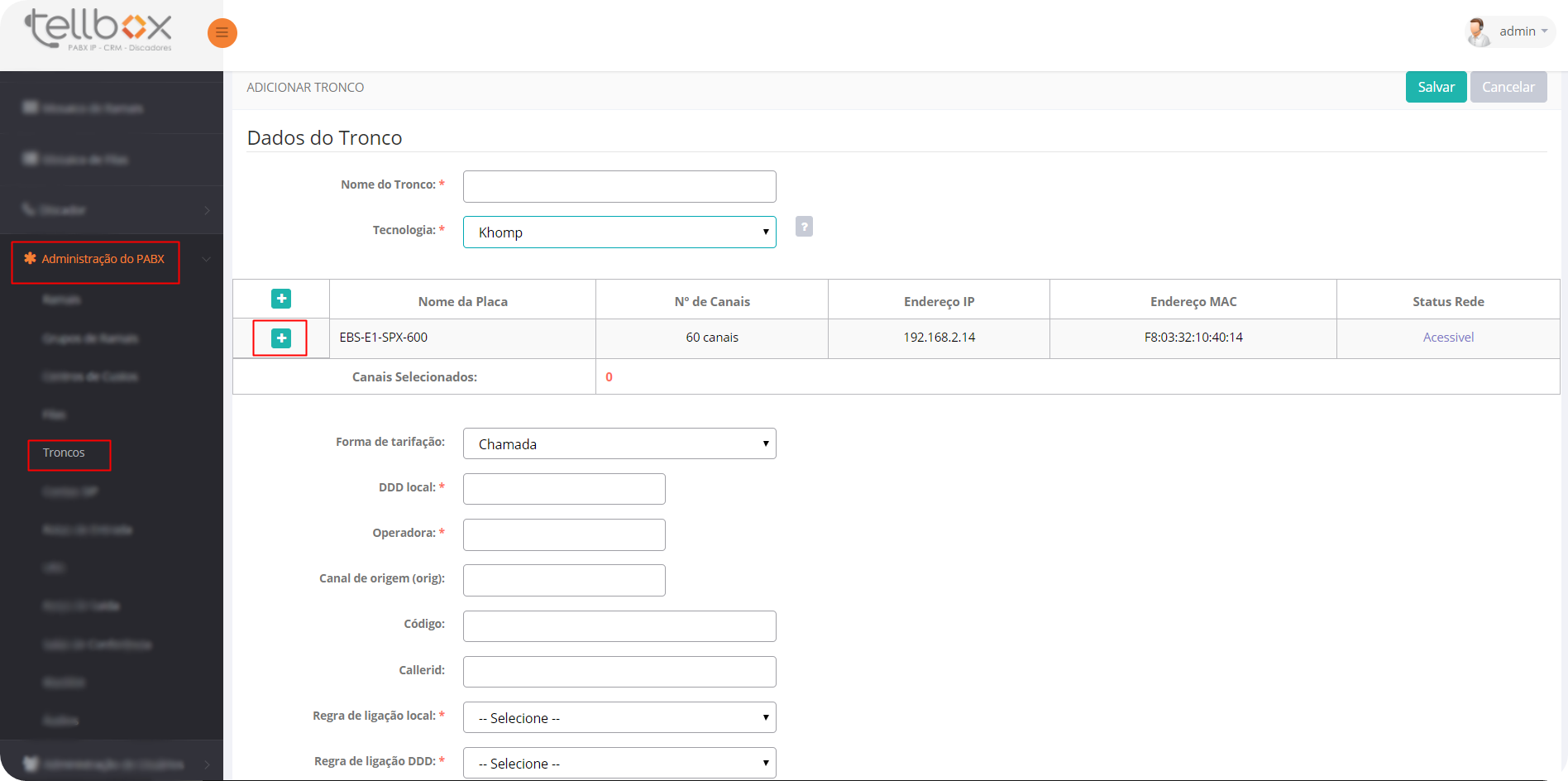pabx-troncos-cadastrar-khomp